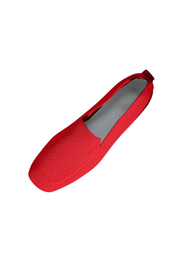 Women's Fashionable Casual Versatile Square Toe Flying Woven Spring And Summer Comfortable Flat Shoes Red 9.5
