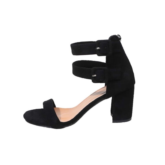 KEGIRLOM Women's Fashionable Casual Wear Versatile Solid Color Round Toe Open-Toe Back Zip High-Heeled Sandals Black 6.5