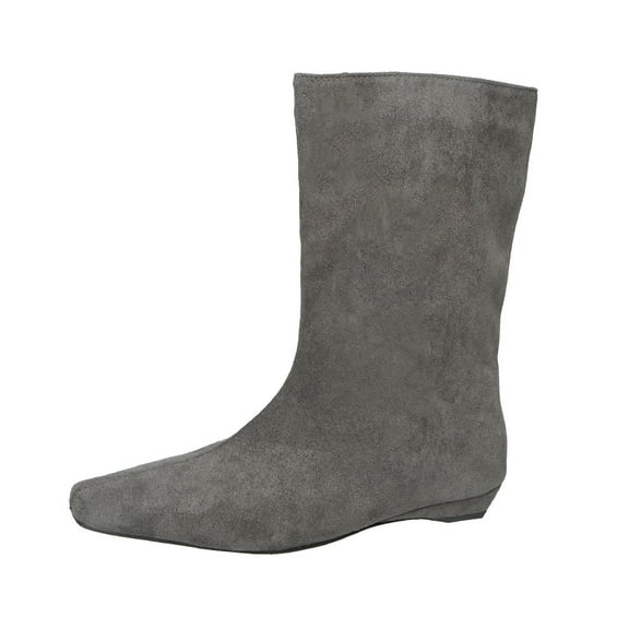 KEGIRLOM Women's Fashionable Casual Winter British Style Short Straight Boots Solid Color Pointed Toe Flat Low Heel Ankle Boots Gray 5.5