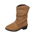 thumbnail image 1 of KEGIRLOM Women's Fashionable Casual Winter Comfortable Short Boots Solid Color Round Toe Heel Low Heel Ankle Boots Brown 8.5, 1 of 9
