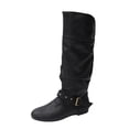 thumbnail image 1 of KEGIRLOM Women's Fashionable Casual Winter Solid Color Round Toe Flat Mid-Calf Boots Black Size 7.5, 1 of 9