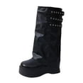 thumbnail image 1 of KEGIRLOM Women's Fashionable Casual Winter Style Knee-High Trouser Boots Solid Color Round Toe Thick Bottom Knee-High Boots Black Size 7.5, 1 of 9