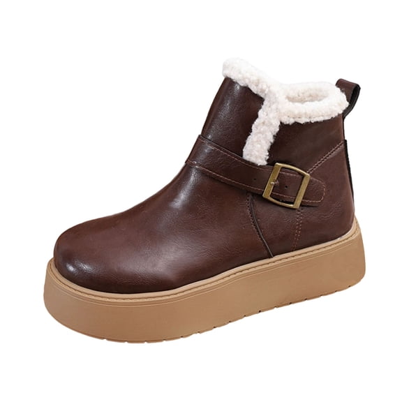 KEGIRLOM Women's Fashionable Casual Winter Versatile Long Boots Solid Color Round Toe Side Zipper Thick Bottom Wedge Heel Knee-High Boots Brown Size 8.5