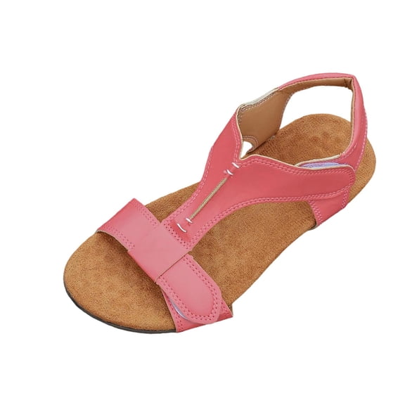 KEGIRLOM Women's Fashionable Spring And Summer Casual Solid Color Peep-Toe Versatile Shallow Mouth Flat Sandals Watermelon Red 8.5