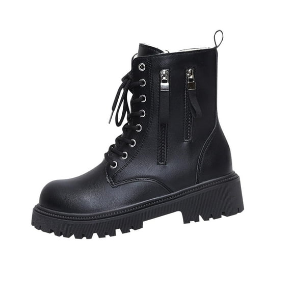 KEGIRLOM Women's Heeled Lace-Up Zip-Up Ankle Boots Plus Size Fall And Winter Style Comfortable Height-Increasing Ankle Boots. Black 7.5