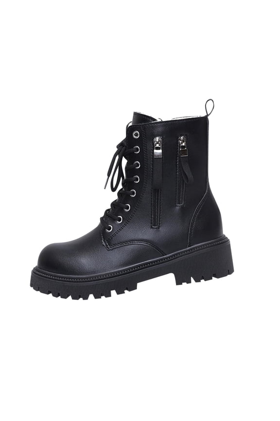 Women's Heeled Lace-Up Zip-Up Ankle Boots Plus Size Fall And Winter Style Comfortable Height-Increasing Ankle Boots. Black 8.5