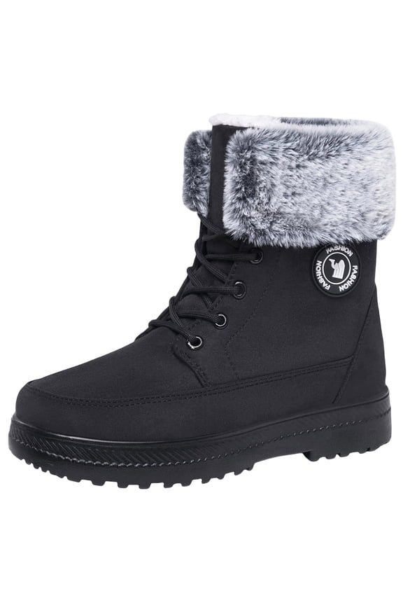 Women's High-Top Shoes Warm And Stylish Fall And Winter Style Fleece-Lined And Thickened Soft-Soled Boots Snow Boots. Black Size 6