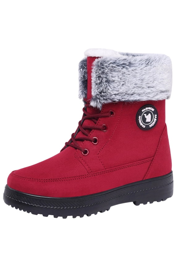 Women's High-Top Shoes Warm And Stylish Fall And Winter Style Fleece-Lined And Thickened Soft-Soled Boots Snow Boots. Red Size 7.5
