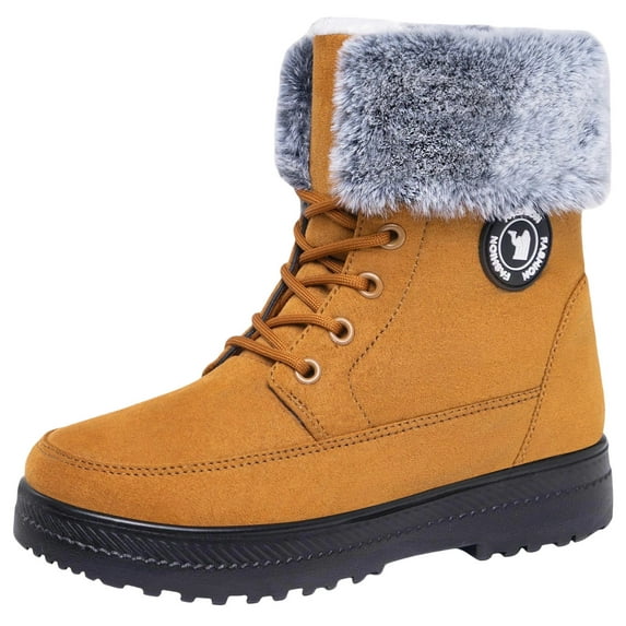 KEGIRLOM Women's High-Top Shoes Warm And Stylish Fall And Winter Style Fleece-Lined And Thickened Soft-Soled Boots Snow Boots. Yellow Size 7