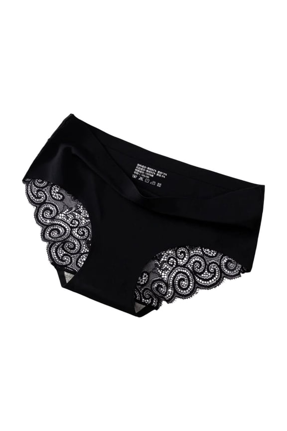 Women's Lace Abdomen Mid-rise Waist And Hip Lift Comfortable Body Breathable Underwear Briefs Black XL