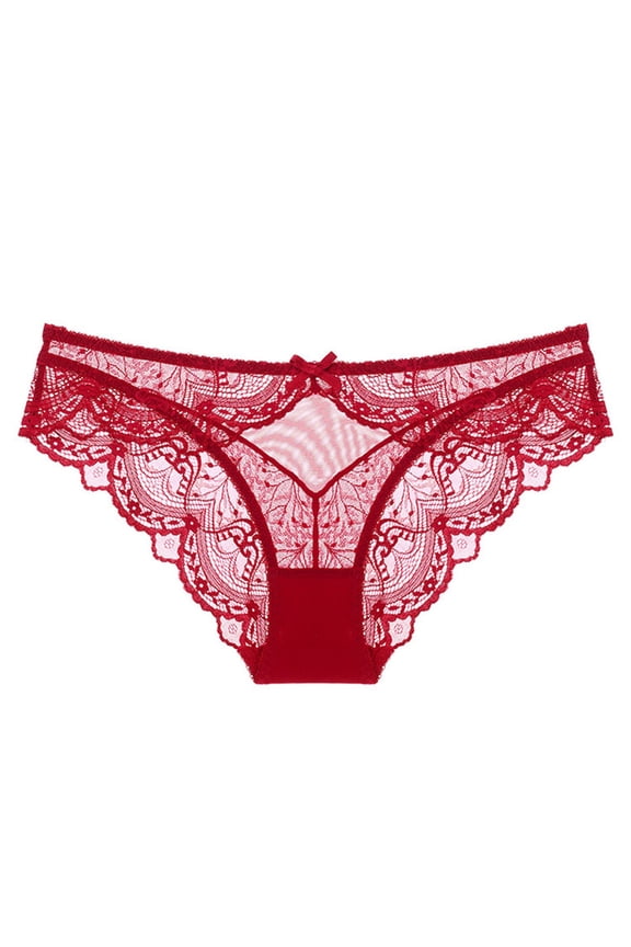Women's Lace Abdomen Mid-rise Waist And Hip Lift Comfortable Body Breathable Underwear Briefs Red L