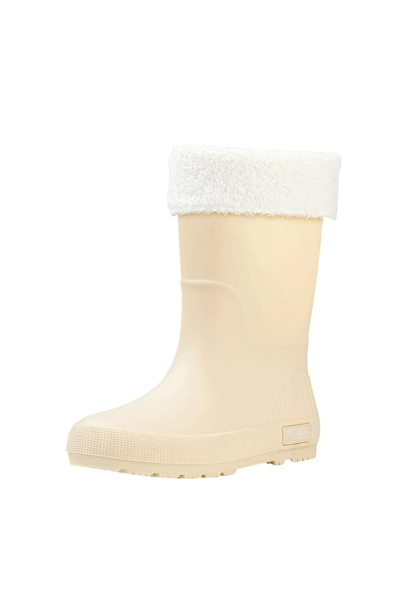 Women's Removable Lined Waterproof Comfortable Height-Increasing Heeled Mid-Calf Rain Boots Shoes For Fall And Winter. Beige Size 6