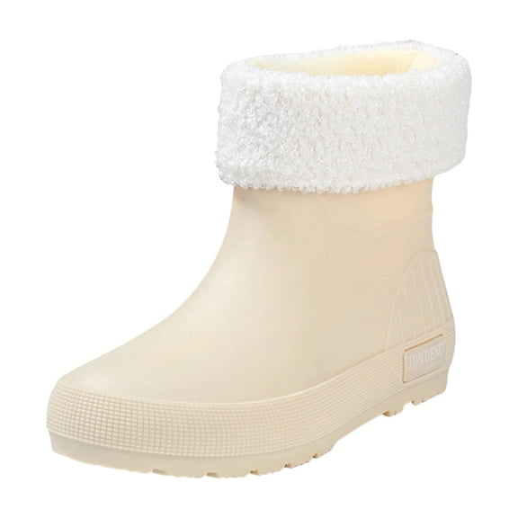 KEGIRLOM Women's Short-Top Rain Boots With Removable Covers Waterproof Comfortable Height-Increasing Heel For Fall And Winter. Beige Size 6