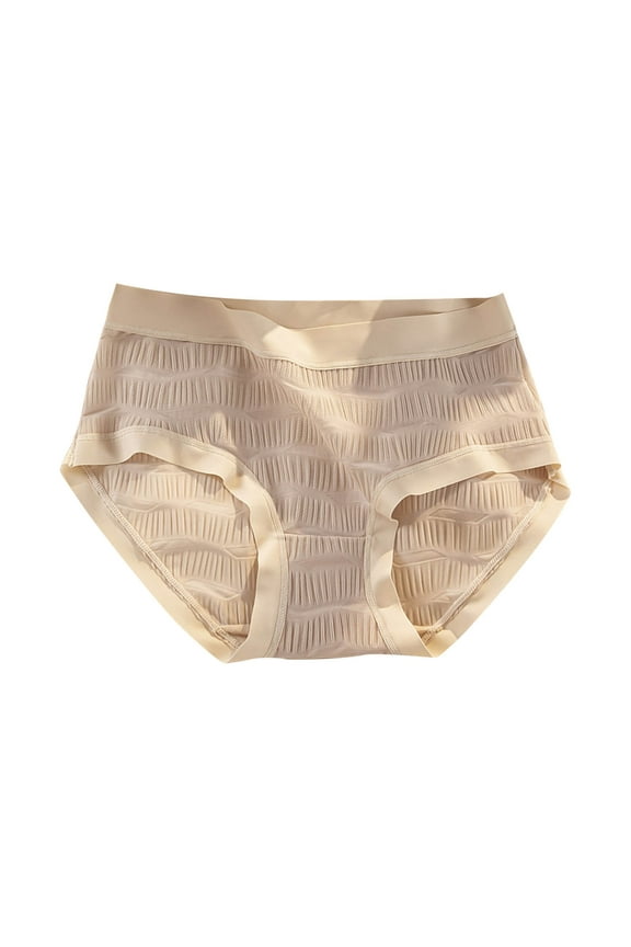 Women's Solid Color Ventilate Middle Waist Abdominal Support Briefs Khaki XL