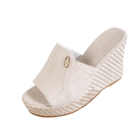 KEGIRLOM Women's Spring/Summer Fashionable Casual Versatile Solid Colo Wedge Heels Shoes Beige Size 5.5