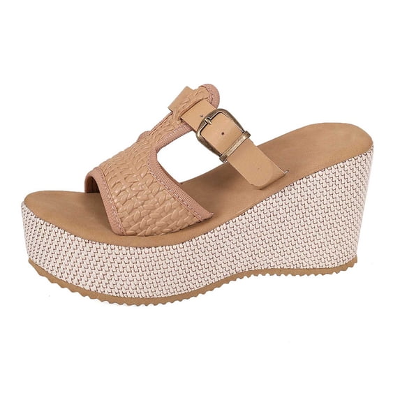KEGIRLOM Women's Spring/Summer Fashionable Casual Versatile Solid Colo Wedge Heels Shoes Brown 6.5