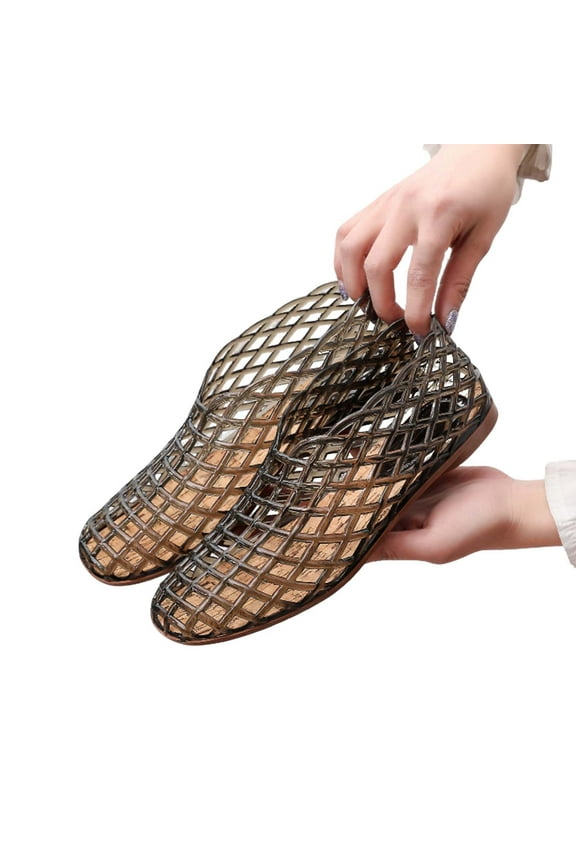 Women's Summer Crystal Jelly Color Flat Shoes Casual Beach Wearing Flip Flops Black 7.5