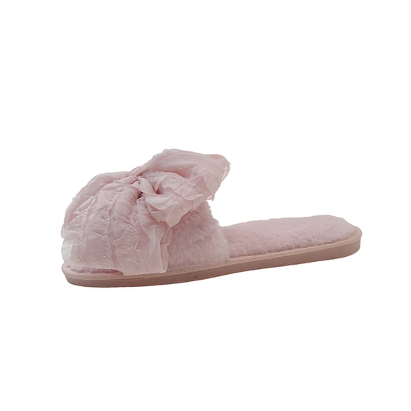 KEGIRLOM Women's Versatile And Cute Bow-Decorated Thickened Warm Shoes Fashionable Fall And Winter Trendy Flat Soft Sole Home Sandals Pink Size 5.5