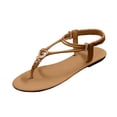 thumbnail image 1 of KEGIRLOM Women's Versatile Buckle Strap Beaded Flops Plus Size Shoes Spring/Summer Style Trendy Comfortable Flat Decorative Outdoor Beach Sandals Brown 9.5, 1 of 9
