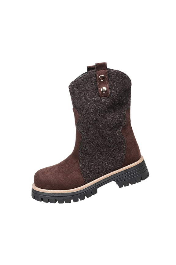 Women's Versatile Cool And Eye-Catching Boots Fall And Winter Style Comfortable Height-Enhancing Thick-Soled Patchwork Material Thick-Soled Short Boots Brown 9