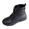thumbnail image 1 of KEGIRLOM Women's Versatile Cool Leather Lace-Up Buckle Fashionable Fall And Winter Style Trendy Comfortable Low-Heeled Ankle Boots Dark Blue 8.5, 1 of 9