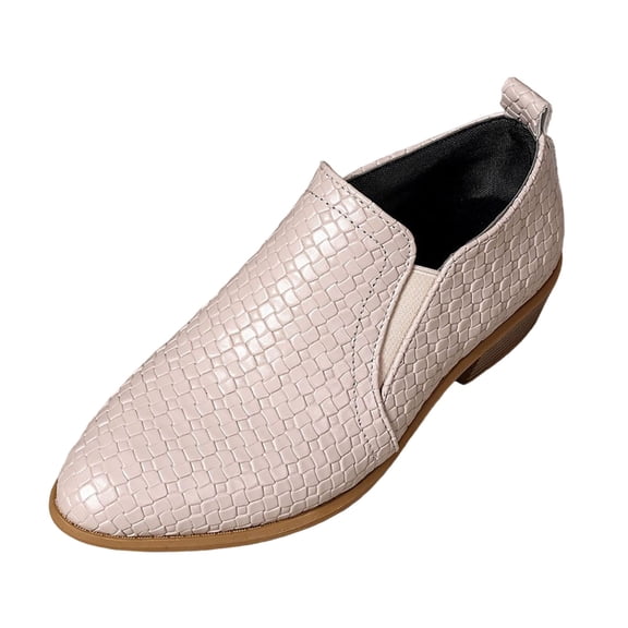 KEGIRLOM Women's Versatile Fashion Casual Versatile One Foot Comfortable Pointed Oversized Thick Heel Small Leather Shoes Beige Size 7