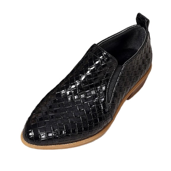 KEGIRLOM Women's Versatile Fashion Casual Versatile One Foot Comfortable Pointed Oversized Thick Heel Small Leather Shoes Black Size 7