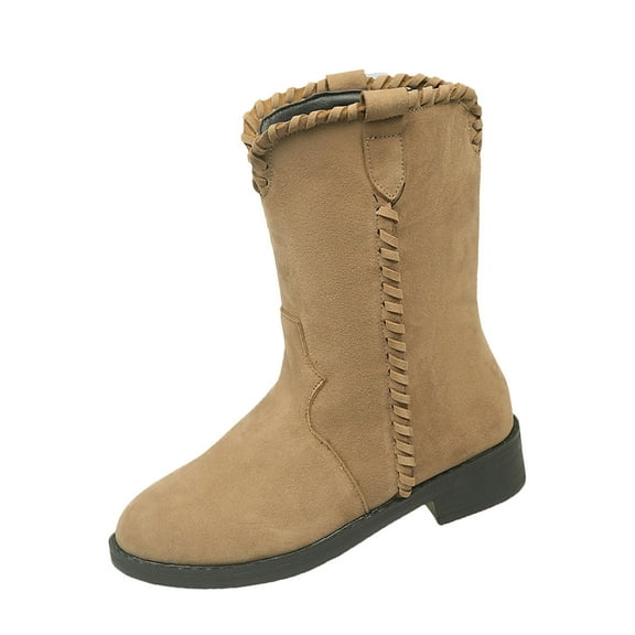 KEGIRLOM Women's Versatile Frosted Round Toe Thick Heel Cool Eye-Catching Fall And Winter Style Comfortable Short Boots Khaki 7.5