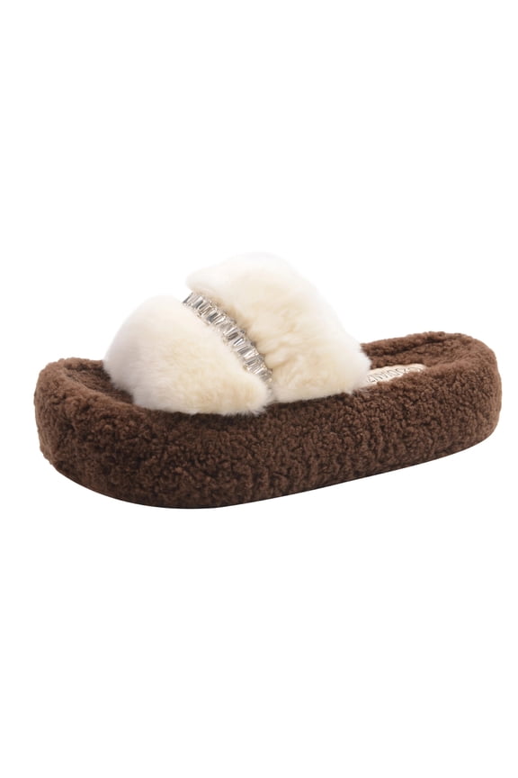 Women's Versatile Sweet And Cool Letter Thick Sole Height-Enhancing Multi-Color Fall And Winter Style Comfortable Slippers Beige Size 6