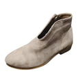 thumbnail image 1 of KEGIRLOM Women's Versatile Sweet And Cool Classic Square Side Zipper Round Toe V-Neck Fashionable Fall And Winter Style Super Eye-Catching Trendy Suede Short Boots Beige 7, 1 of 7