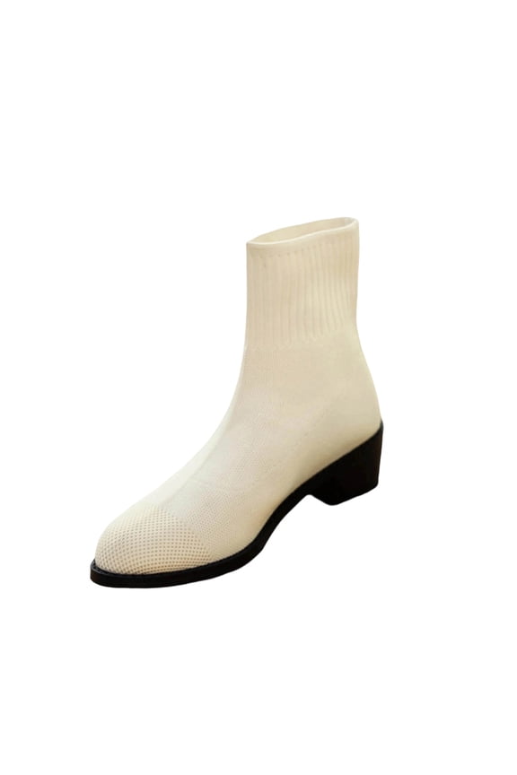 Women's Versatile Thick-Soled Heels Cool And Eye-Catching Fall And Winter Style Comfortable Flying Woven Short Boots Beige 6