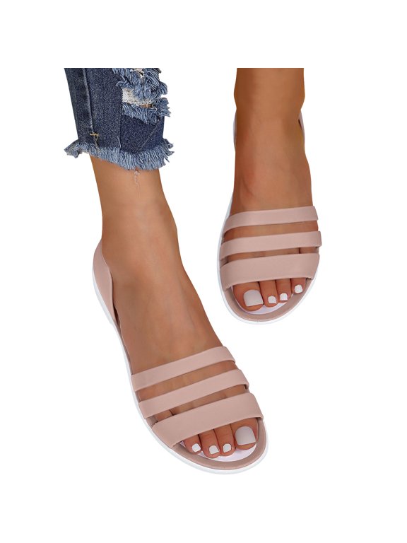 Womens EVA Three Strap Sandals Open Toe On Waterproof Flats Comfortable Lightweight Summer Shoes For Beach Casual Wear Khaki 6