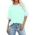 thumbnail image 1 of KEGIRLOM Womens Plus Size Short Sleeve T Shirts Fashion Ringer Tees Loose Fit Crewneck Patchwork Blouses Summer Casual Lightweight Shirt Mint Green XXXXXL, 1 of 4