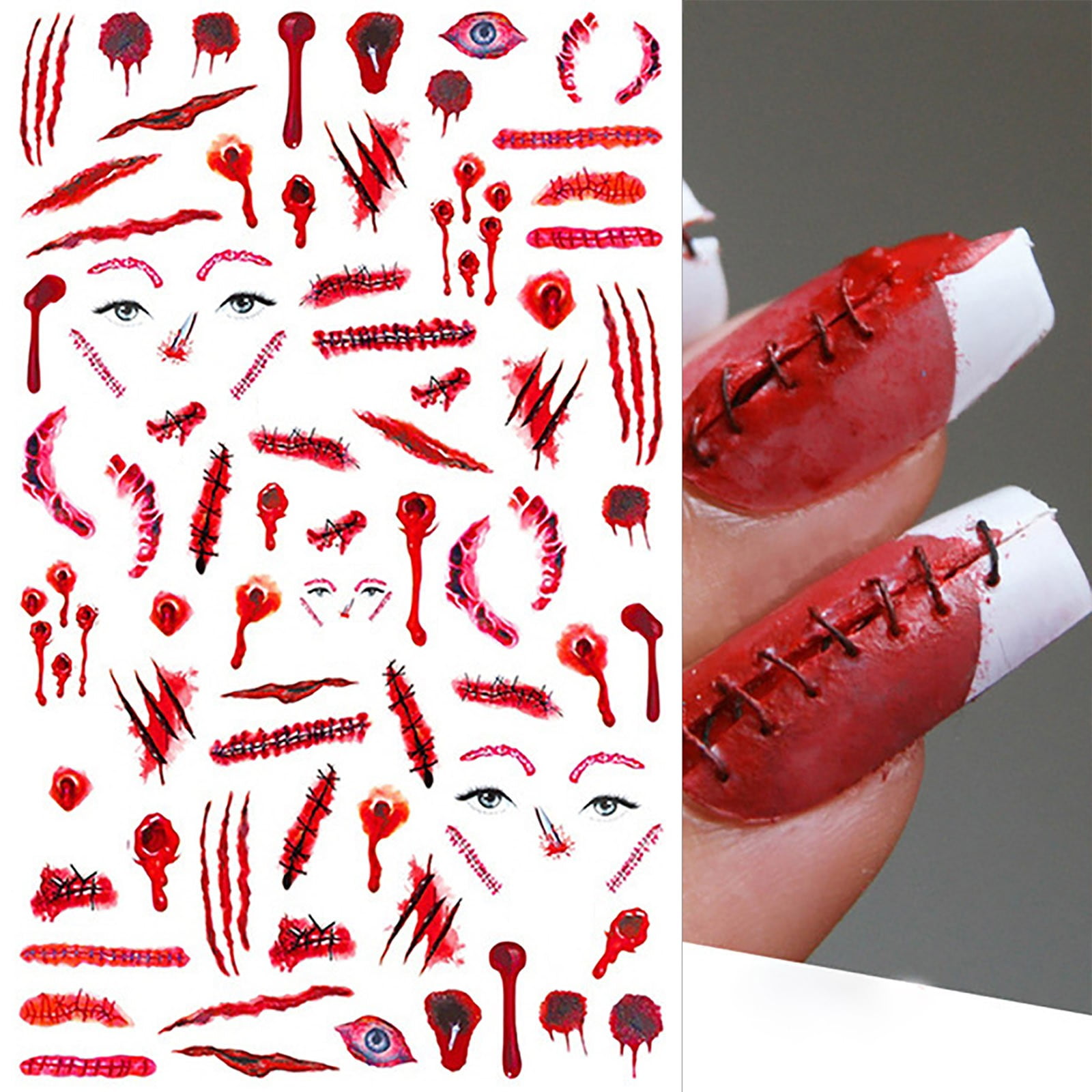 KEGUALV Nail Stuff Halloween Nail Stickers 3D Scary Scary Wound Scar