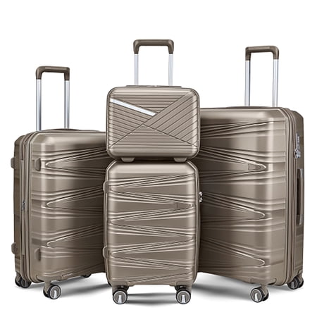 KEHOMY 4 Piece Luggage Sets(14"/20"/24"/28"), Hard Shell TSA Lock Carry on Expandable Suitcase,with Spinner Wheels Travel Set,Champagne