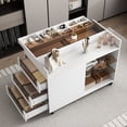 thumbnail image 1 of KEHOMY 43.3" Multi-functional Storage Island Movable Storage Cabinet Island Vanity Dresser with 3 Side Storage Drawer, a Reversible Top Storage Space and Two Glass Display Shelves, White, 1 of 12