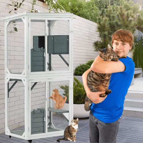 Movable Cat House Wheels Outdoor Cat Enclosure With Wheels - 3 Tier ...