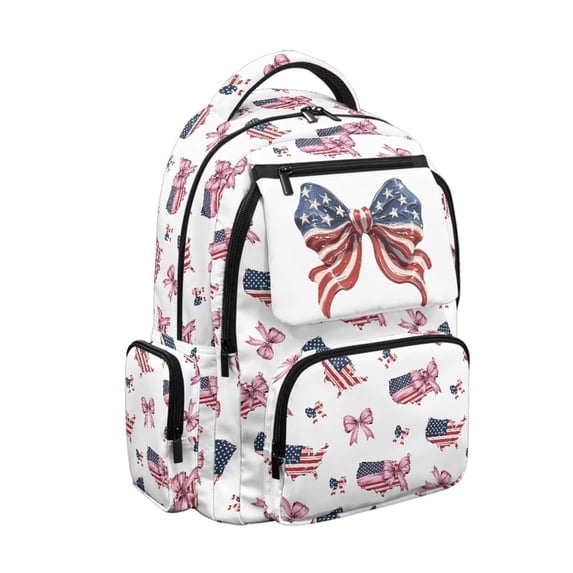 KEIAHUAN American Flag Boys Backpack, Thick Wear Resistant Fabric Bow Bookbag Fits 14 Inch Laptop, Large Capacity 17 Inch Stain Resistant School Bag for Girls Kids Camping & Weekend Hiking