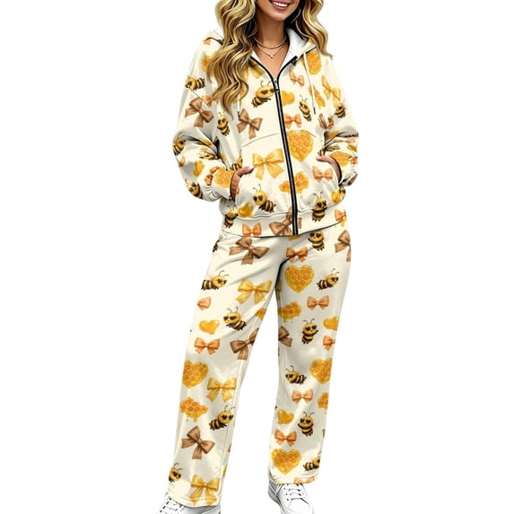 KEIAHUAN Bee Honeycomb Pattern Women Athleisure Workout Set with ...