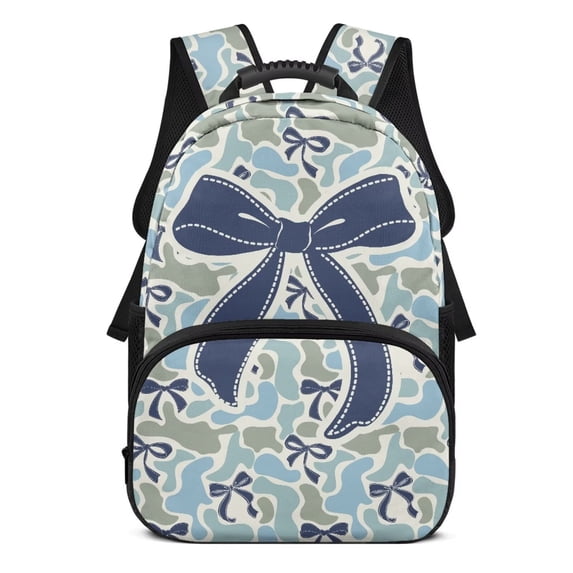 KEIAHUAN Blue Camo Bow School Backpack for Boys, 17 Inch Soft Breathable Back Panel Daypack,Large Capacity Fits 14 Inch Laptop, Adjustable Strap Bag for Girls Kids Middle School Commute