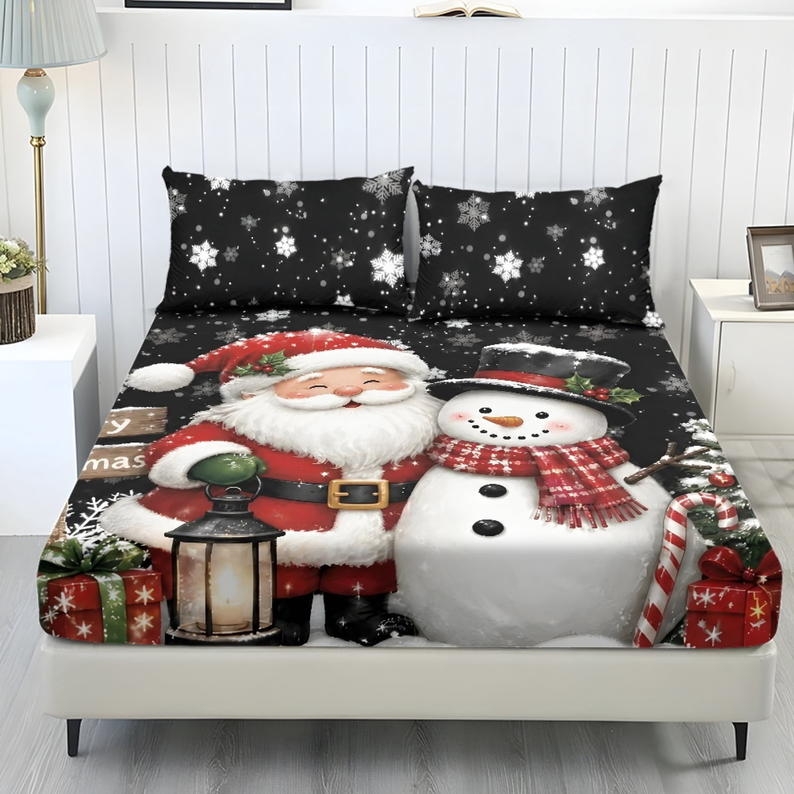 KEIAHUAN Christmas Bedding Set 3 Piece with 2 Pillowcases, Santa Fitted ...