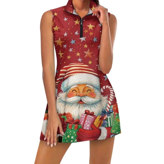 KEIAHUAN Christmas Santa Tennis Dress Set for Women with Shorts 2 Piece Sleeveelss Golf Dress with Pocket Breathable Racerback Athletic Workout Dresses Quick Dry Christmas Costume X-Small