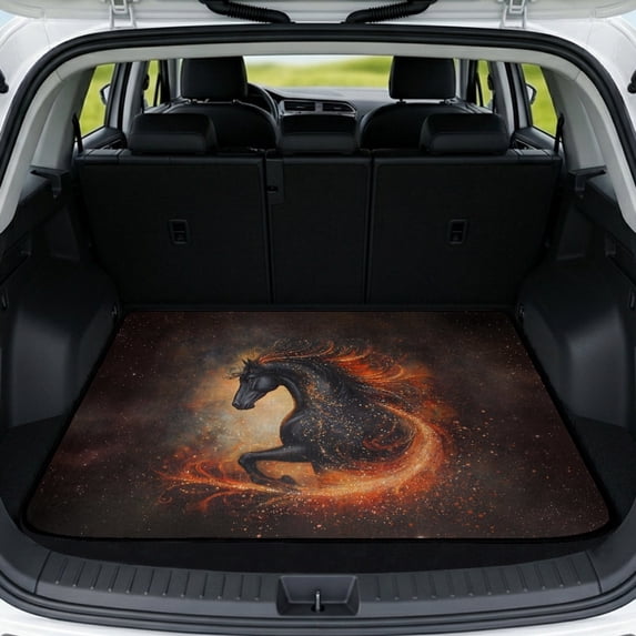KEIAHUAN Fiery Black Horse Car Trunk Mat 29" x 39" Universal Non Slip Cargo Liner, Full Protection Easy to Clean for Most Cars SUV and Trucks