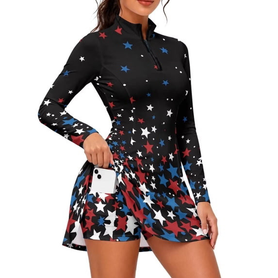 KEIAHUAN Patriotic Star Women Tennis Dress with Built in Shorts