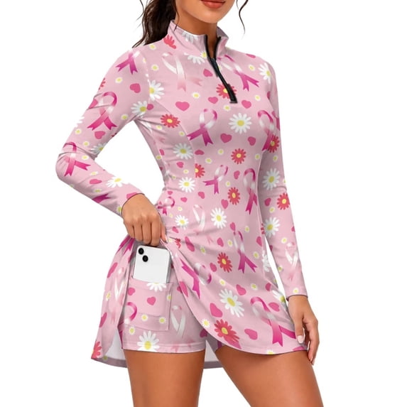 KEIAHUAN Pink Ribbon Dresses Women Golf Dress with Built in Shorts