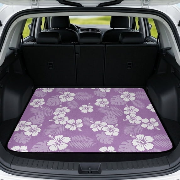 KEIAHUAN Purple Hibiscus Car Trunk Mat 29" x 39", Non Slip Cargo Liner Rear Trunk Protector, Scratchproof Auto Accessories Fits for Most Cars Sedans