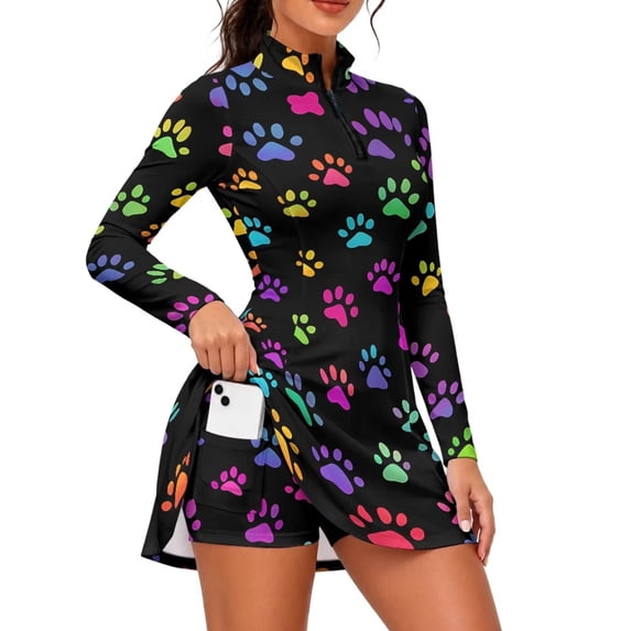 KEIAHUAN Rainbow Paw Print Golf Dress for Women with Shorts and Pockets