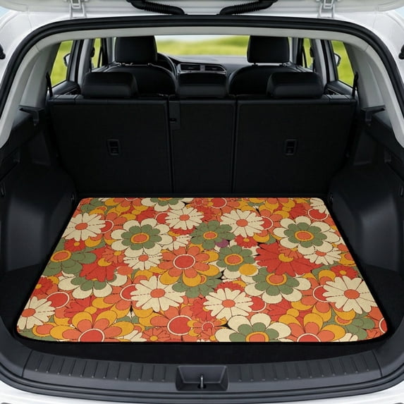 KEIAHUAN Retro Floral Car Trunk Mat 29" x 39", Scratchproof Non-slip Cargo Liner Full Protection Fits for Most Cars and SUVs