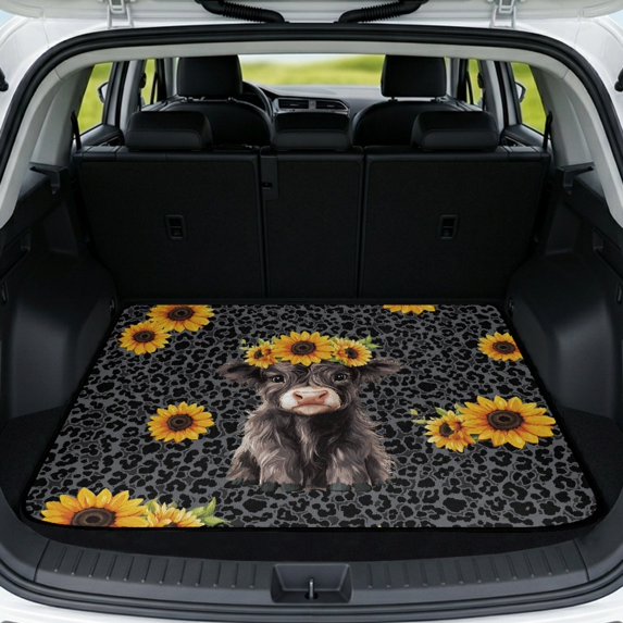 KEIAHUAN Sunflower Cow Rear Trunk Protector 29" x 39", Waterproof Cargo Liner Easy to Clean Fits for Most Cars SUV for Women