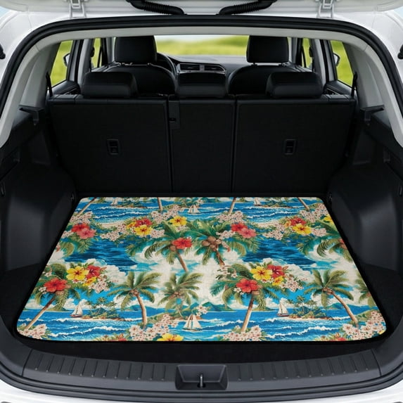 KEIAHUAN Tropical Ocean Palm Car Trunk Mat 29" x 39", Anti-Slip Rear Trunk Liner Full Protection Cars Accessories Universal Fit for Most Sedan